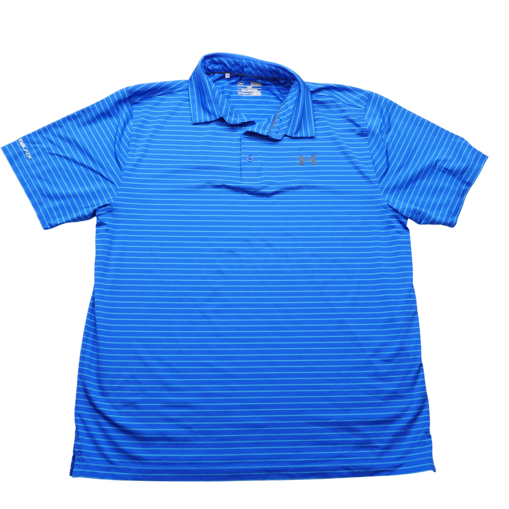 Under Armour Polo Shirt Mens XL HeatGear ColdBlack Blue Striped Golf Casual